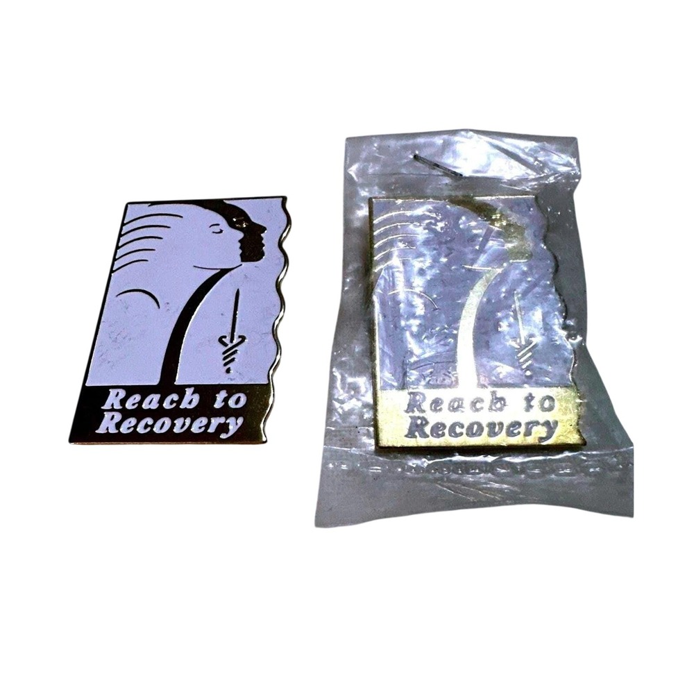 Reach to Recovery Breast Cancer Awareness Enamel Lapel‎ Pins Gold White Set of 2